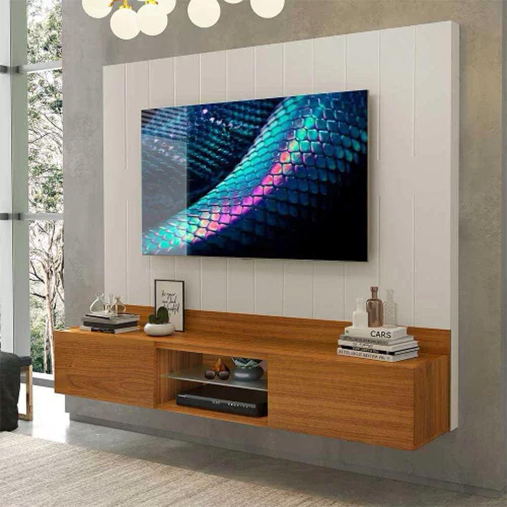 Painel Para Tv 75 Polegadas Conquest Luapa - Carvalho New/off White - Cor: Marrom