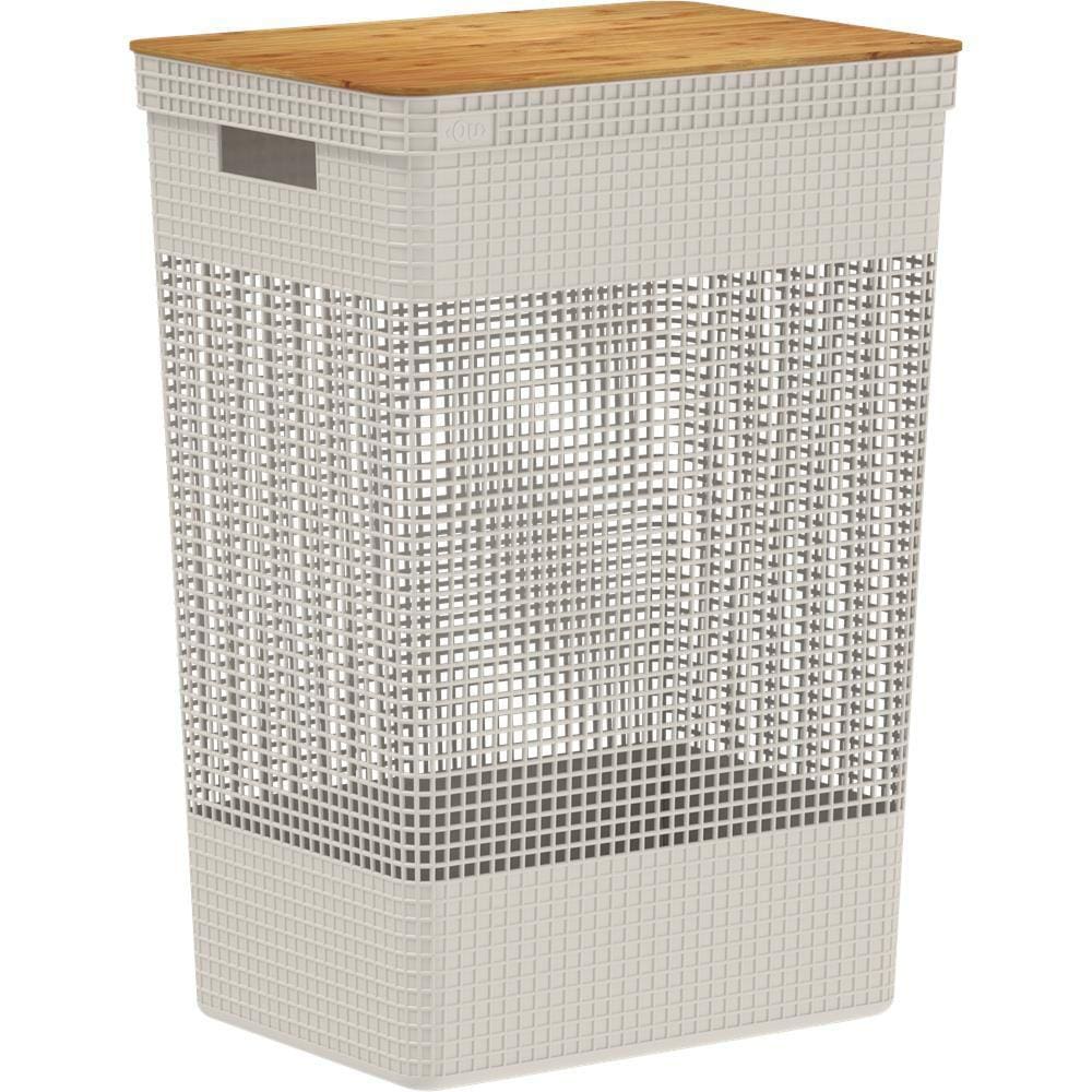 Cesto de Roupas Grid Com Tampa De Bambu 49l Bege - OU