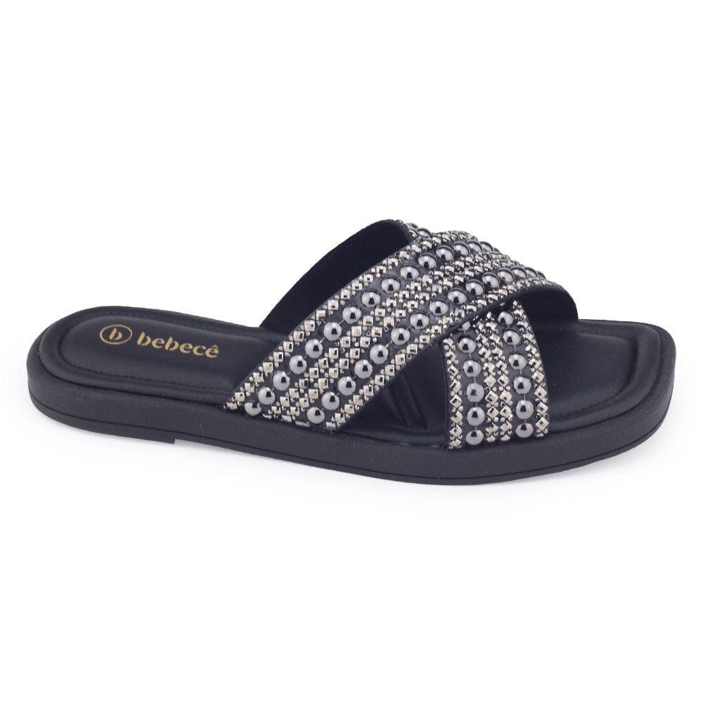 Chinelo fem Bebecê T1057 rasteiro conforto tiras X brilho