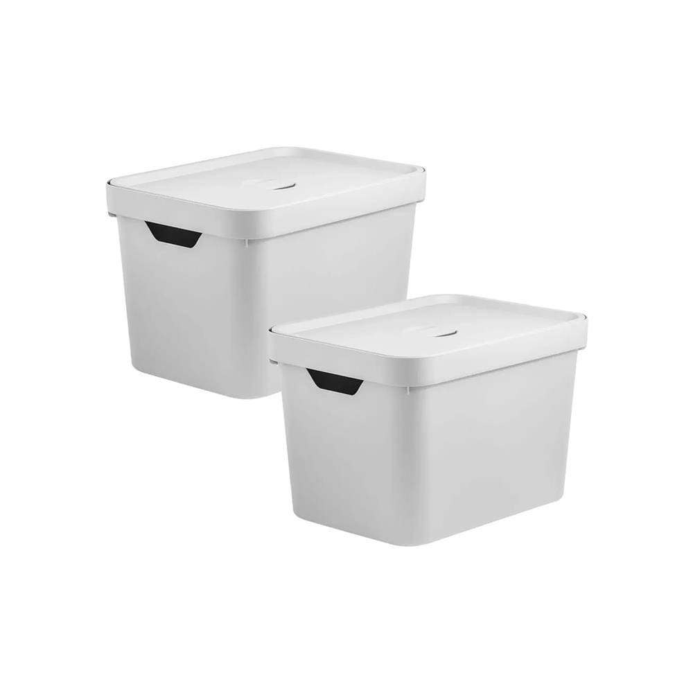 Kit 2 Caixa Organizadora Cube 18 Litros Com Tampa 36 x 27 x 24,5cm Branco - Ou