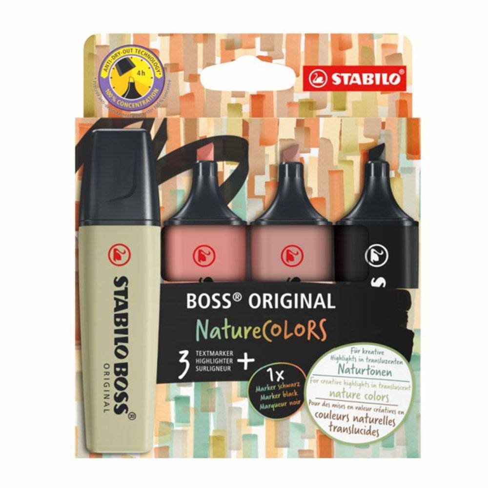 Pincel marca texto Boss Nature Colors 5.7409 4 cores Stabilo