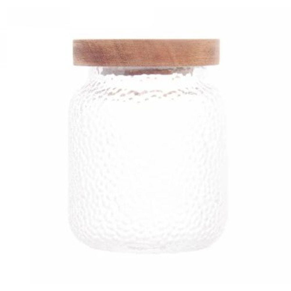 Porta Mantimento de Vidro Martelado com Tampa de Acacia Petra 500ml - Lyor