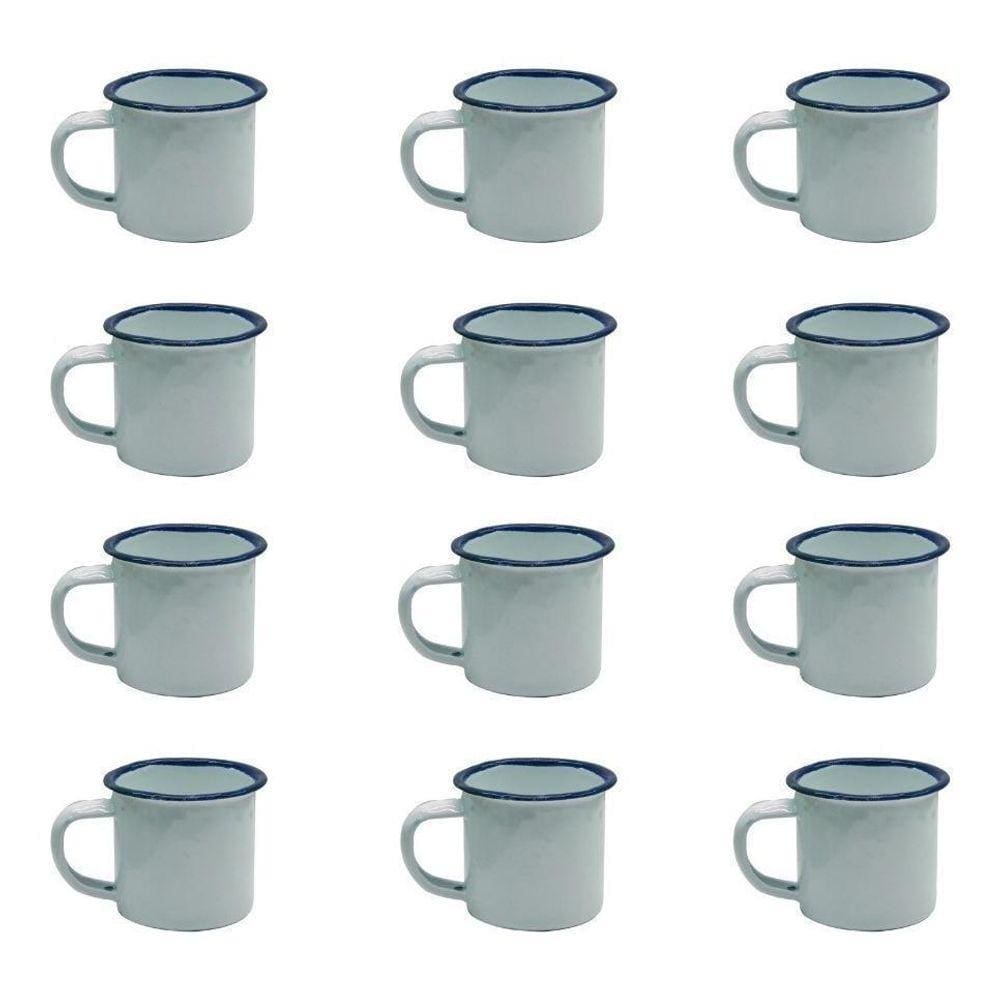 Caneca Esmaltada Retro 80Ml Vintage Jogo 12 Pcs - Branca