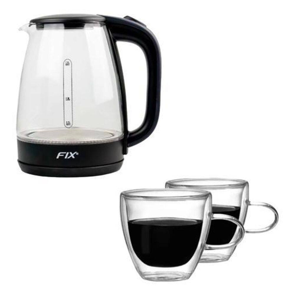 Jarra Elétrica Vidro 1,8L + 2 Xícaras Duplas 120ml