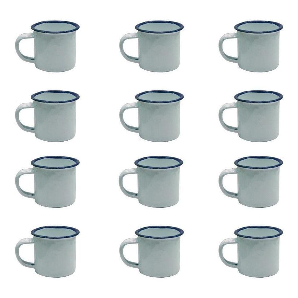 Caneca Esmaltada Retro 350Ml Branca Vintage Jogo 12 Pcs