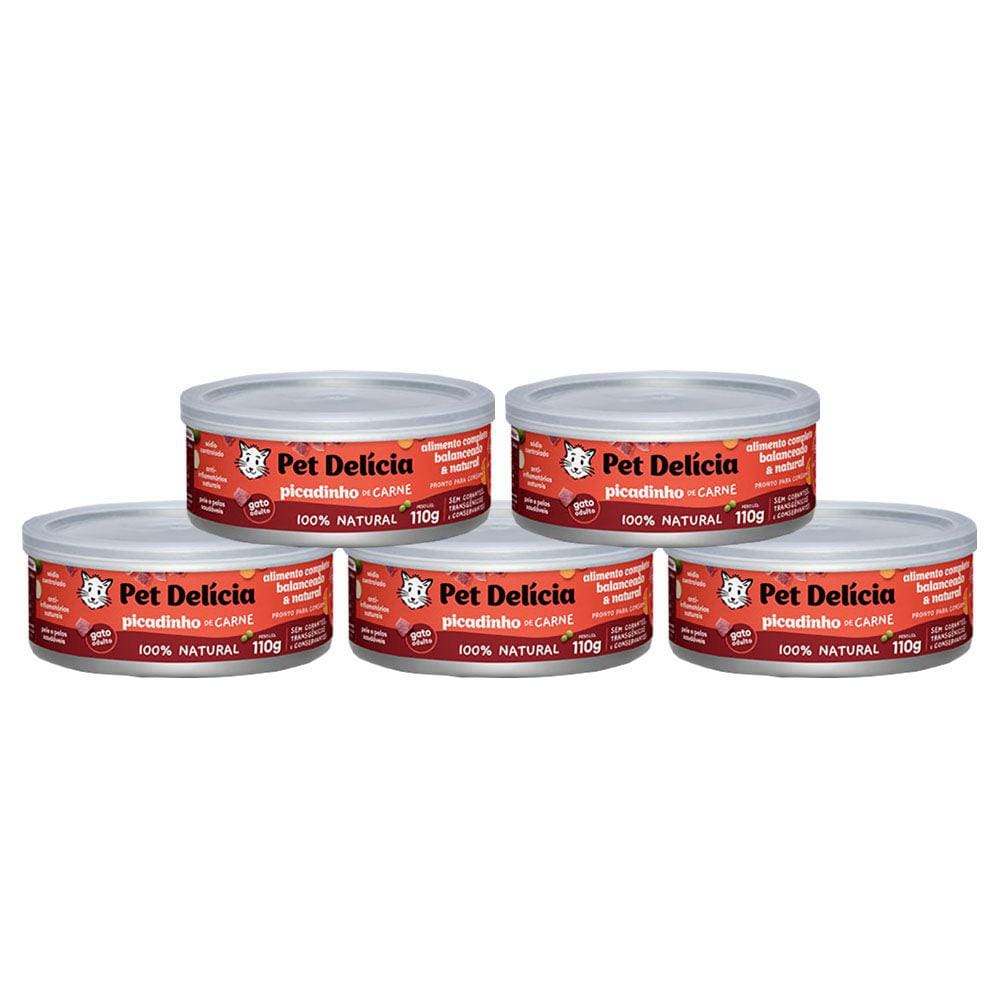 KIT 5 Ração Úmida Pet Delícia Gatos Picadinho de Carne 110g
