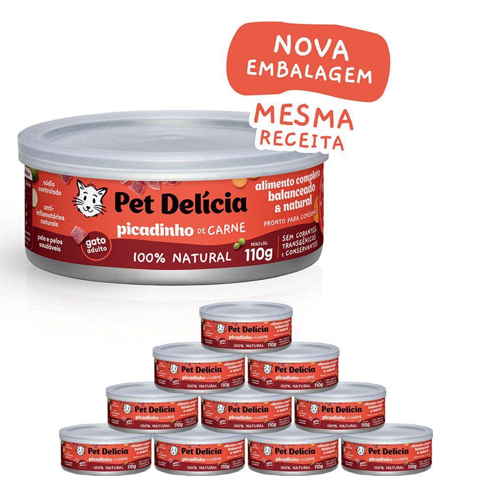 KIT 10 Ração Úmida Pet Delícia Gatos Picadinho de Carne 110g