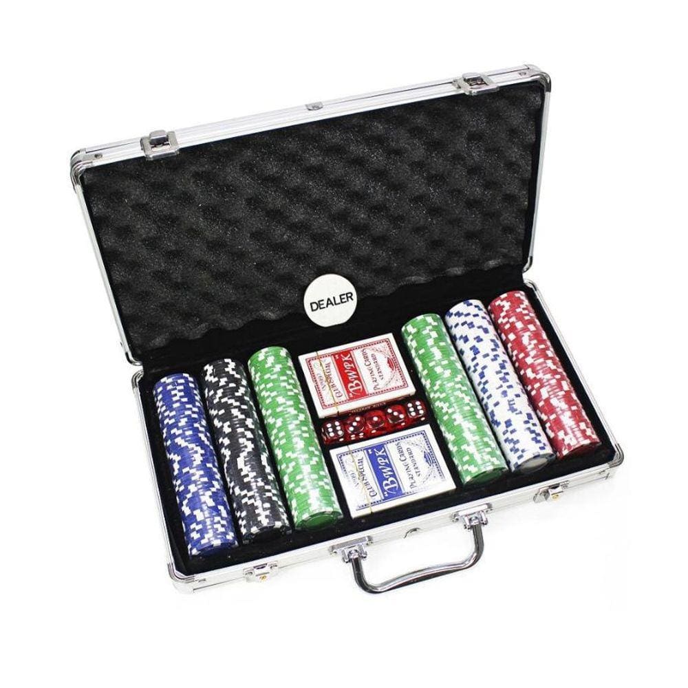Maleta Poker 300 Fichas Kit Completo 2 Baralhos 5 Dados