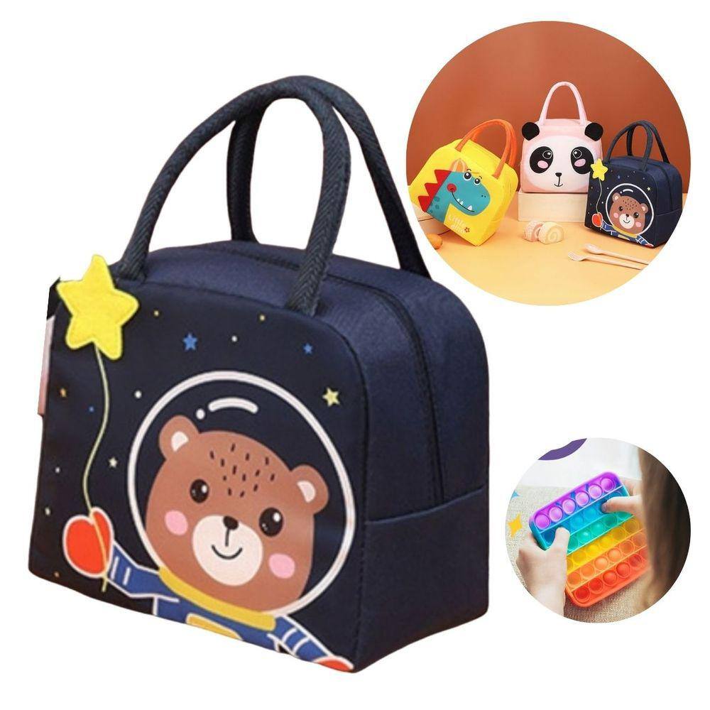 Lancheira Térmica Infantil Bolsa Térmica Marmita AZUL ESCURO + POP IT BRINQUEDO