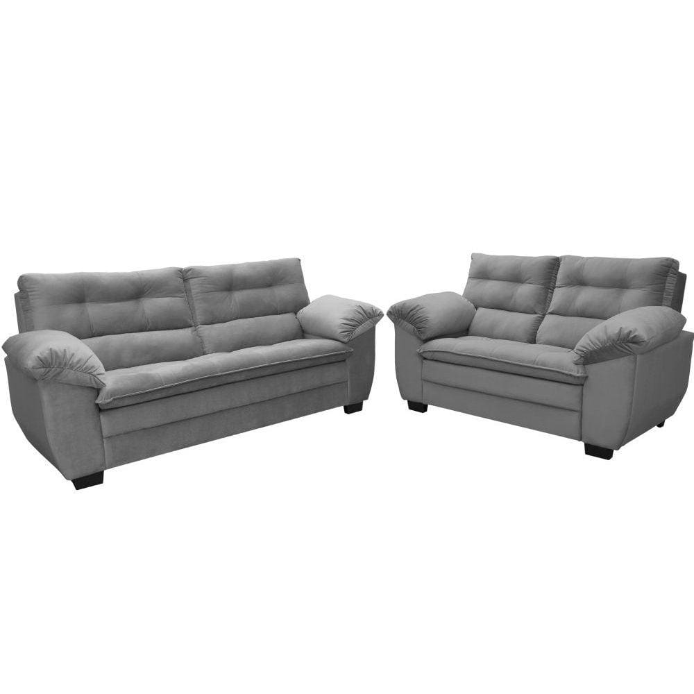 Conjunto Sofá Hellen Premium 3 e 2 lugares em tecido Velut Cinza