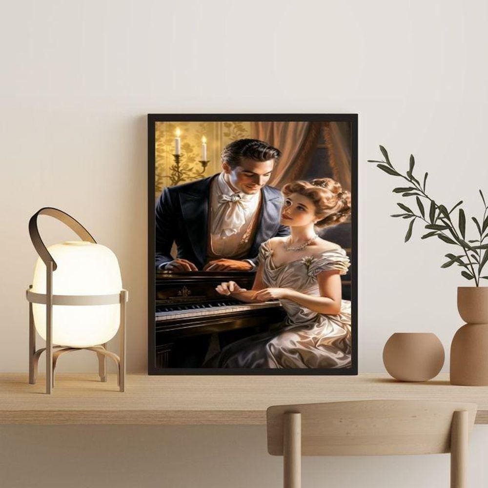 Quadro Decorativo Vintage Casal Com Piano 45X34Cm