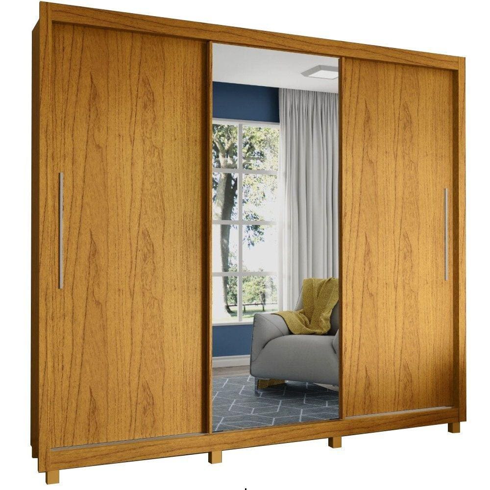 Guarda Roupas casal Gelius Royale 3 portas de correr com espelho – Naturale / Naturale