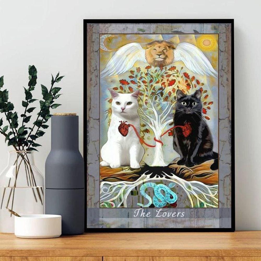 Quadro Carta Tarot Gato The Lovers 33X24Cm