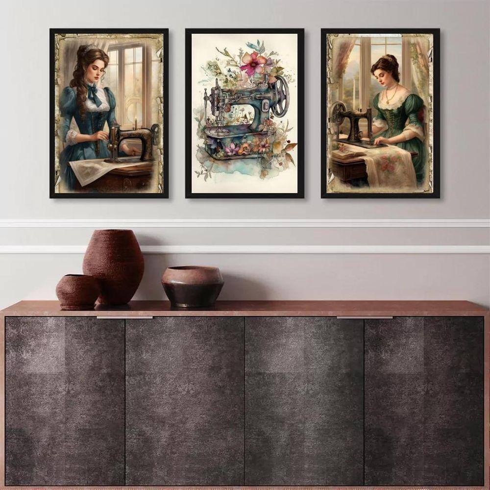 Kit 3 Quadros Decorativos Para Atelier De Costura 33X24Cm