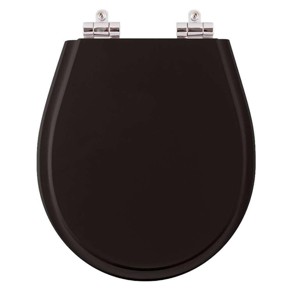 Assento Sanitário Poliéster Fechamento Lento Aries Preto para vaso Eternit