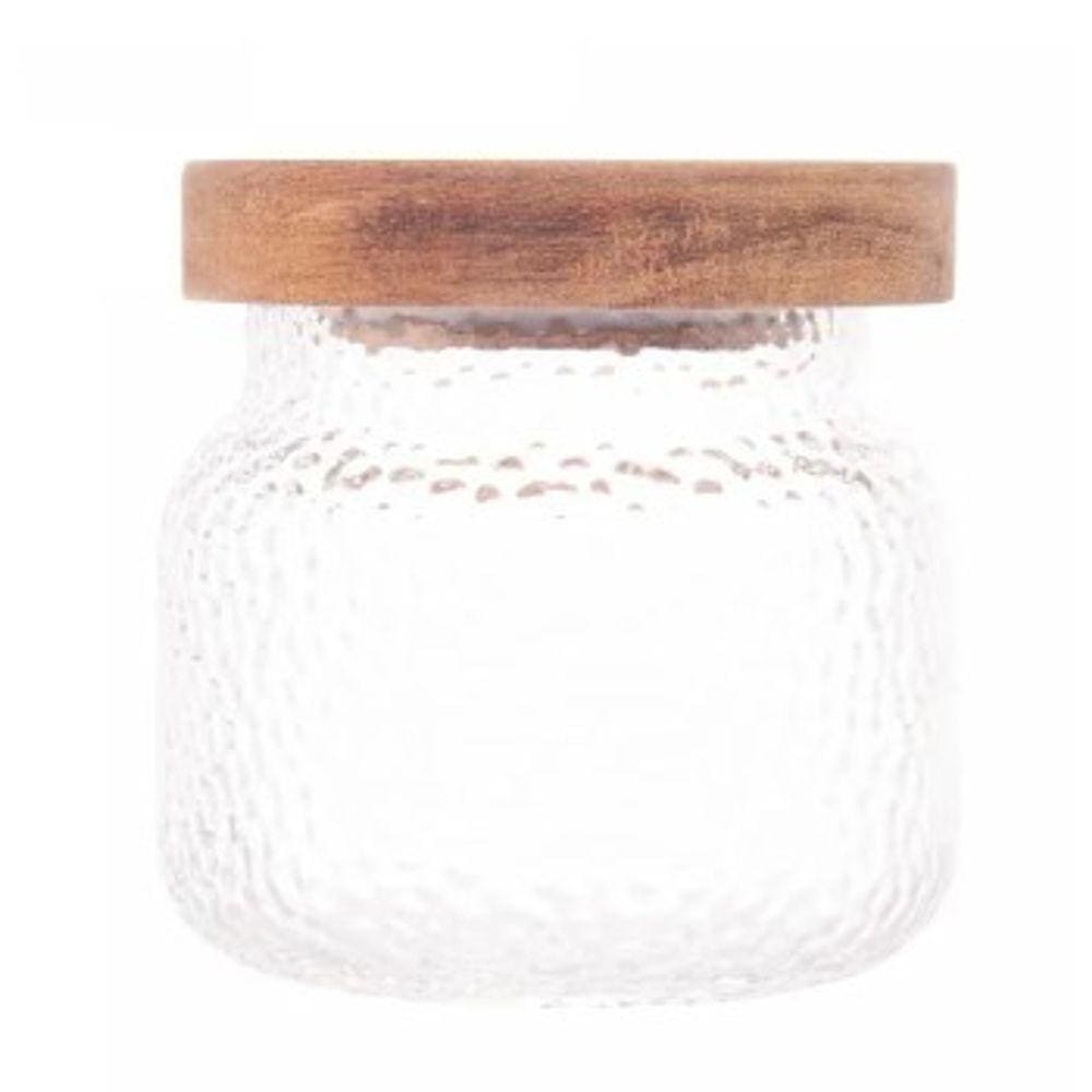 Porta Mantimento de Vidro Martelado com Tampa de Acacia Petra 350ml - Lyor