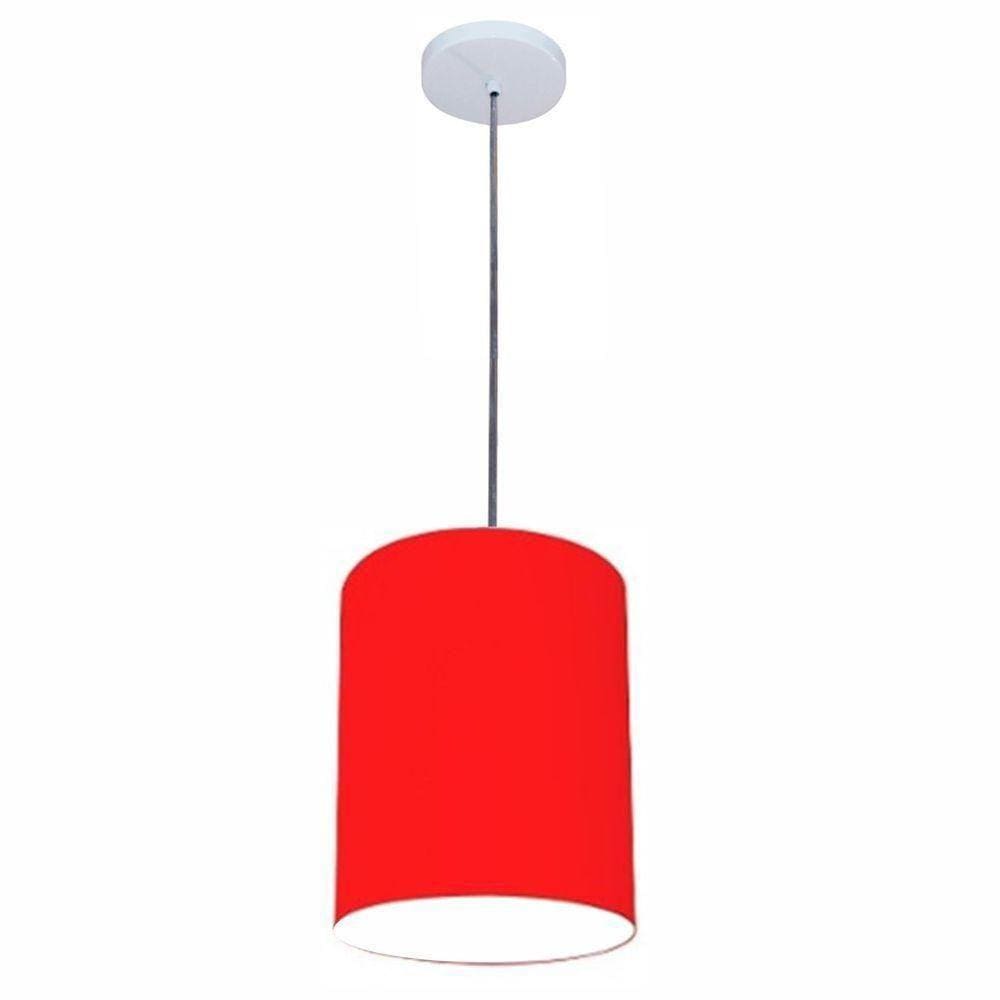 Luminária Pendente Md-4102 Cúpula Em Tecido Cor Vermelho Cor Da Canopla Branca E Fio Transparente