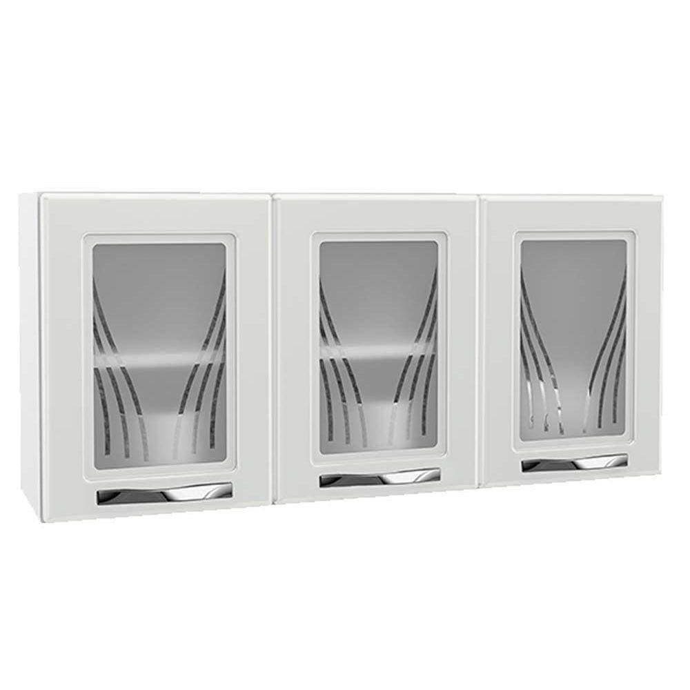 Armário Aéreo p/ Cozinha Star New Aço c/3 Portas c/Vidro 120cm Branco - Telasul