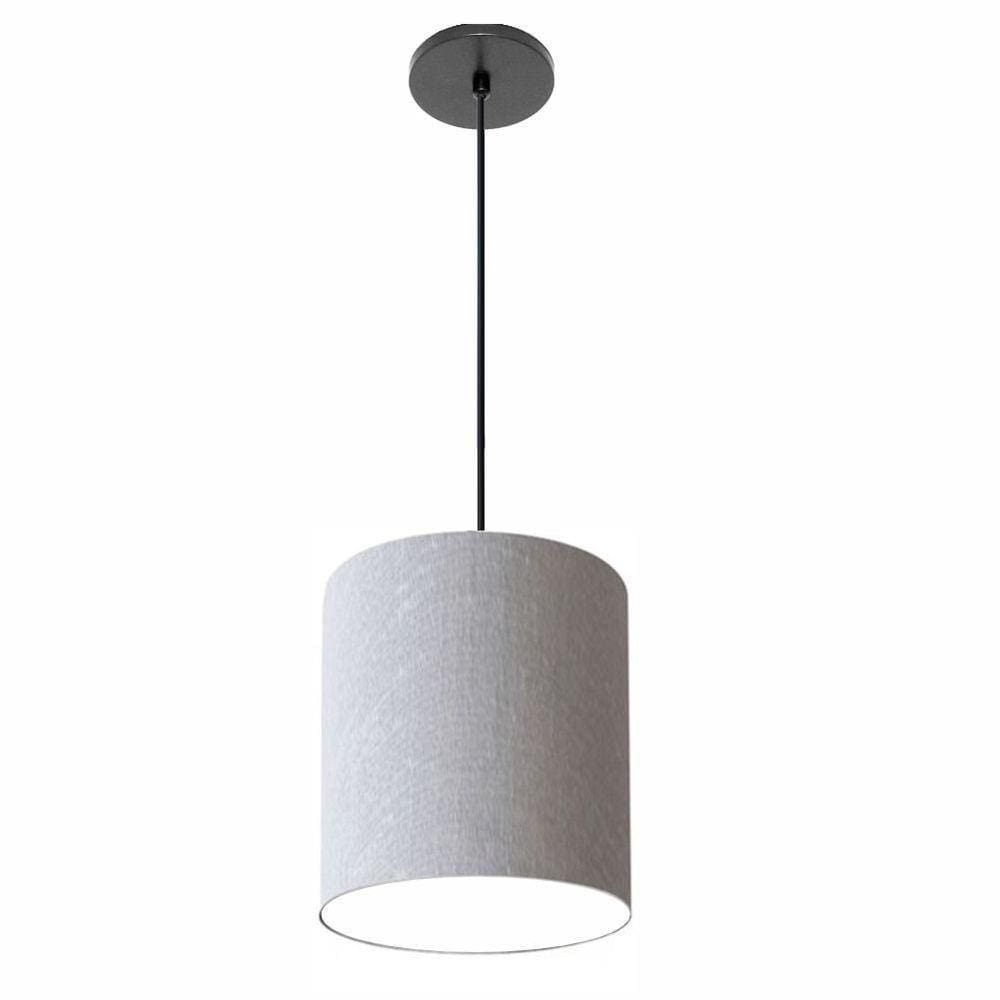 Luminária Pendente Md-4102 Cúpula Em Tecido Rustico-cinza Cor Da Canopla Canola Preta E Fio Preto