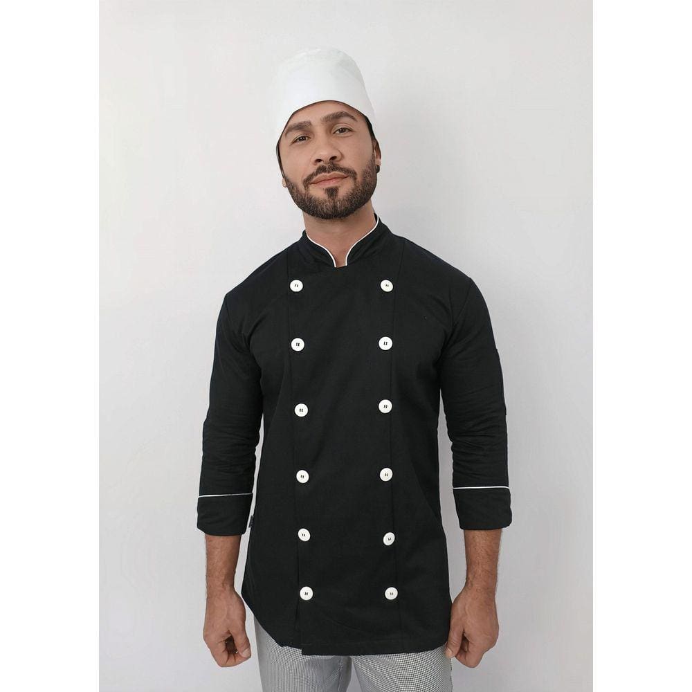 Dolma Masculina Chef de Cozinha Manga ¾ Tecido de Brim - Preto