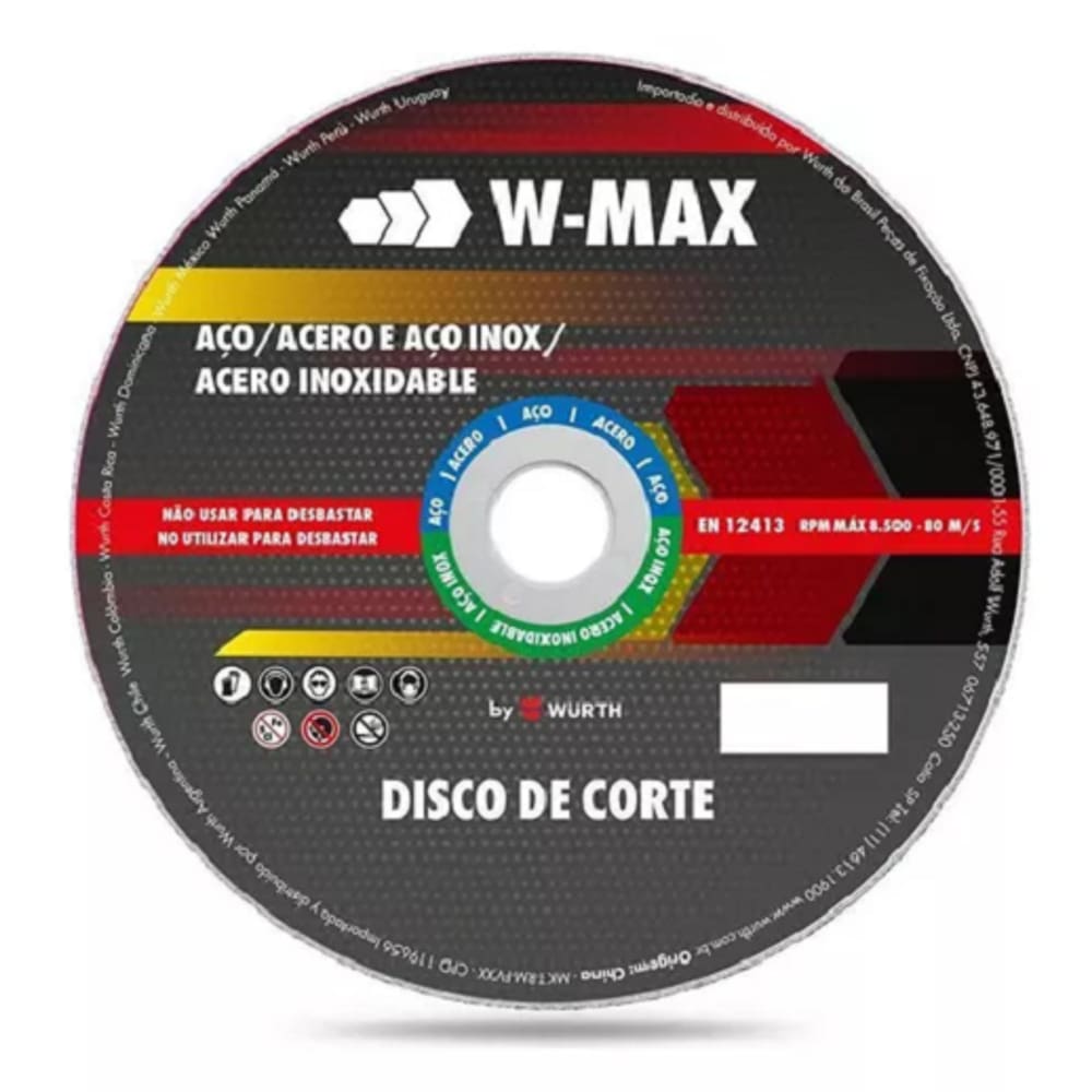 Disco de Corte W-max 4.1/2 Pol. para Aco e Inox - Wurth
