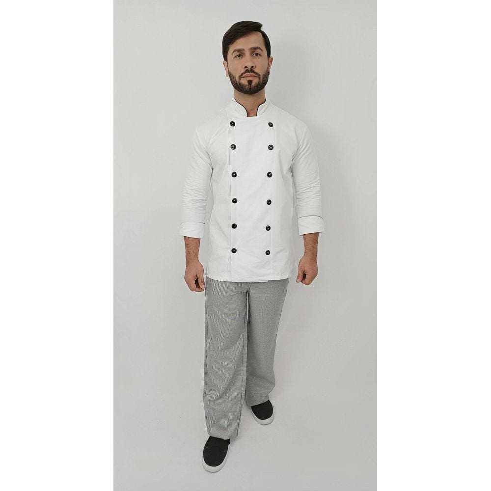 Dolma Masculina Chef de Cozinha Manga ¾ Tecido de Brim - Branco