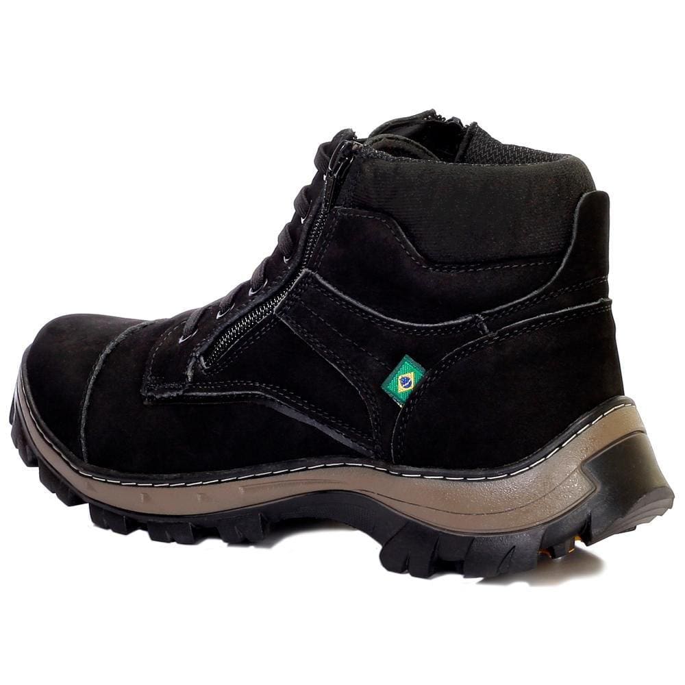 Bota Adventure Masculina Couro Zíper Trilha Resistente Lisa