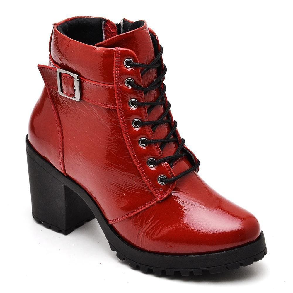 Bota Coturno Feminina Couro Cano Médio Verniz Moda Estilo