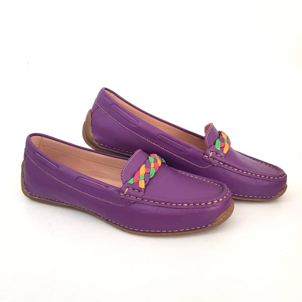 Mocassim Feminino Couro Casual Trançado Conforto Dia a Dia