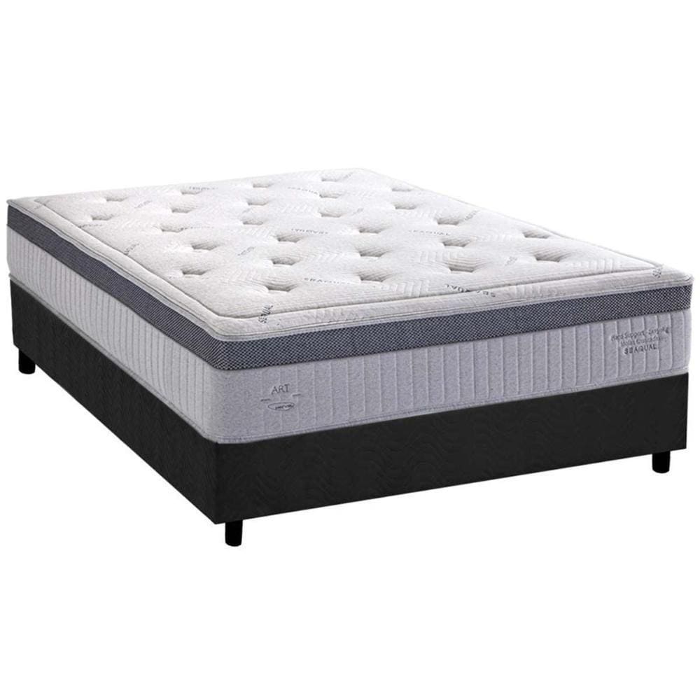 Cama Box Casal: Colchão Molas Ensacadas Herval MasterPocket Serenity Dream C1663 Pillow Top + Base CRC Suede Gray(138x188x35)