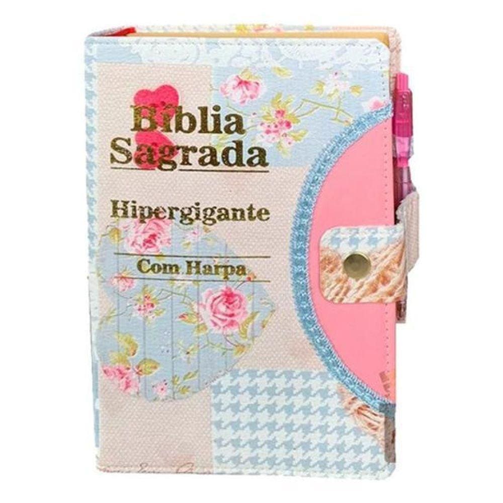 Bíblia Sagrada Letra Hipergigante Com Harpa Com Caneta Pink