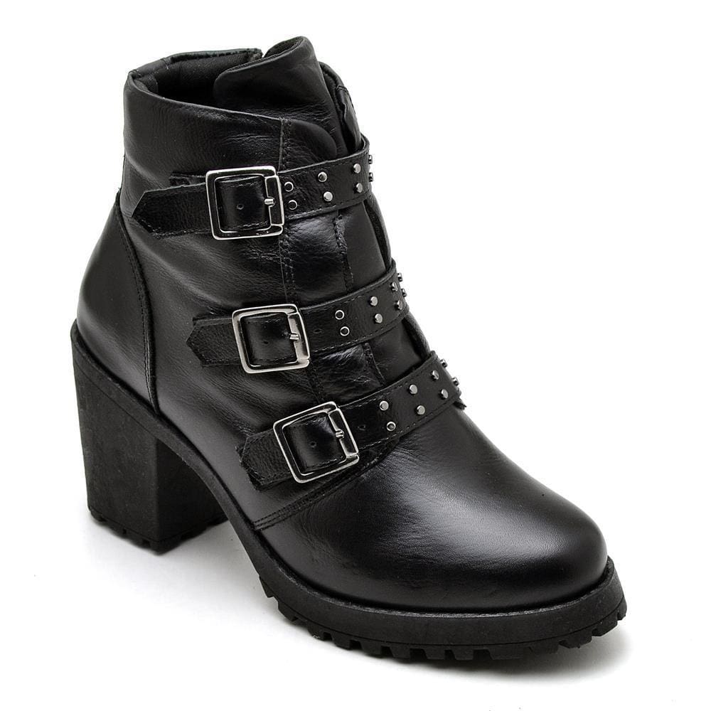 Bota Coturno Feminina Couro Fívela Cano Médio Estilo Moda