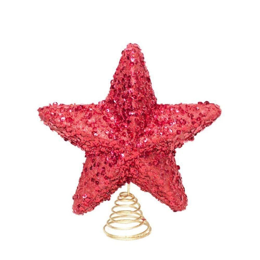 Ponteira Estrela C/ Glitter Vermelho 20cm