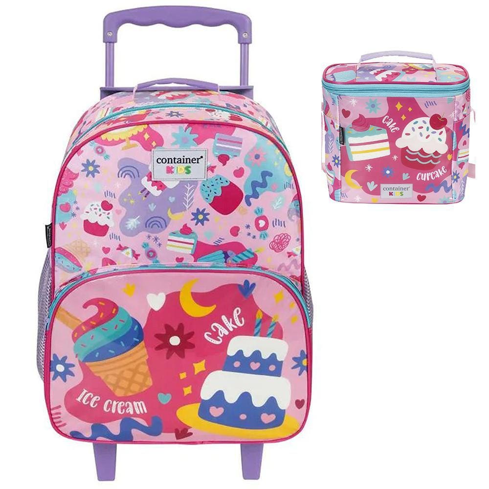 Kit Mochila Lancheira Dermiwill Container Kids Candies Rosa