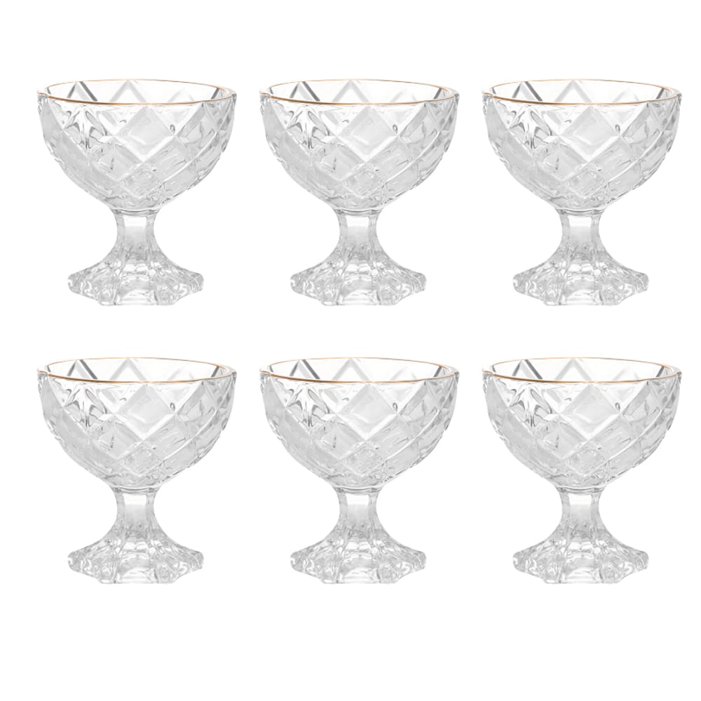 Conjunto 6 Taças de Sobremesa de Vidro Deli Diamond com Fio de Ouro 170ml - Lyor