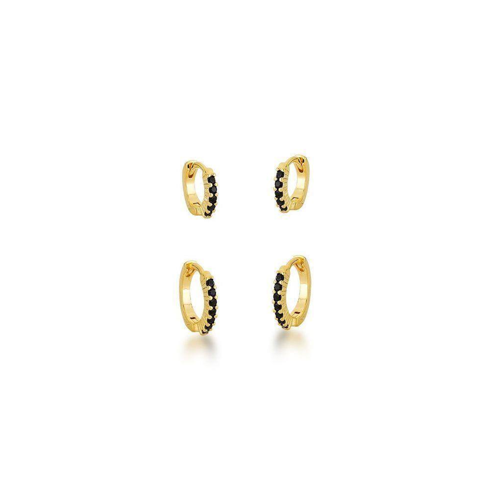 Dupla De Argolas Com Uma Fileira De Zirconias Banhadas A Ouro 18k - Onix