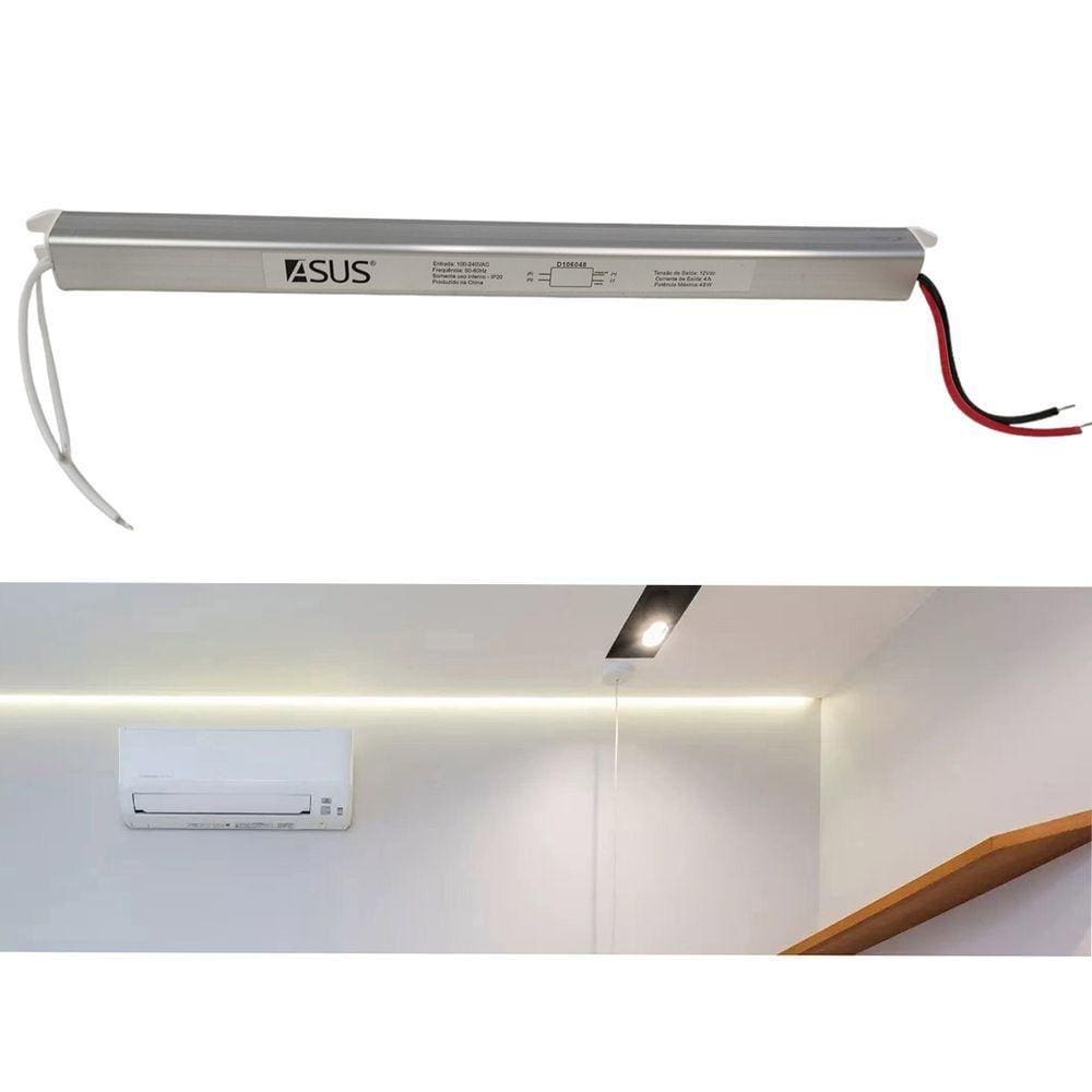 Fonte Slim Drive 48w 12v 4a Bivolt Perfil Fita Led Lustre Multiuso Luminaria