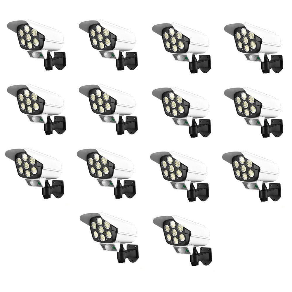 Luminaria Solar Camera Falsa Kit 12 Uni Sensor De Proximidade 77 Leds 3 Funções Iluminaçao Rua