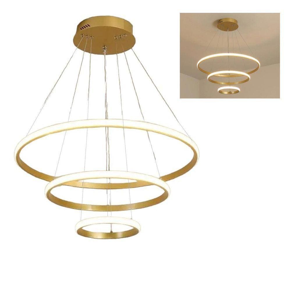 Lustre Pendente 3 Em 1 Luminaria Led Aneis Arco Regulavel Ajustavel Perfil Infinito