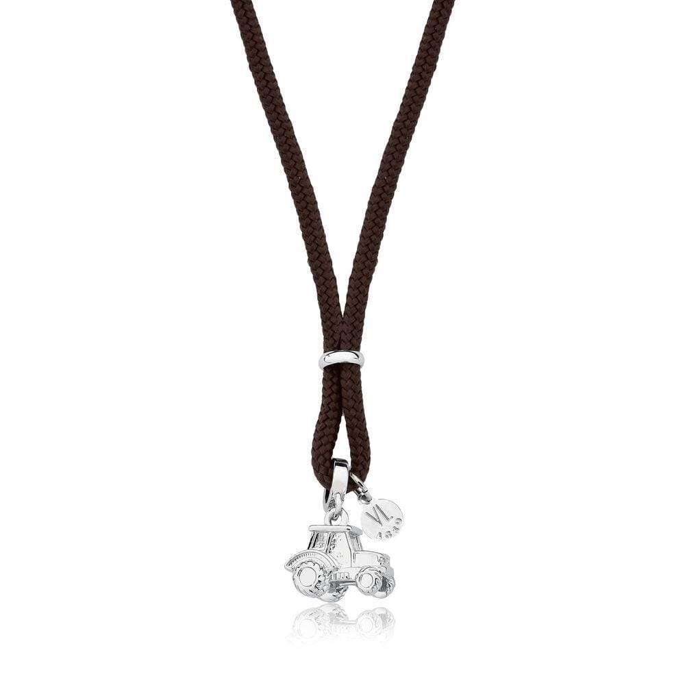 Colar Trator Infantil Prateado No Paracord Marrom