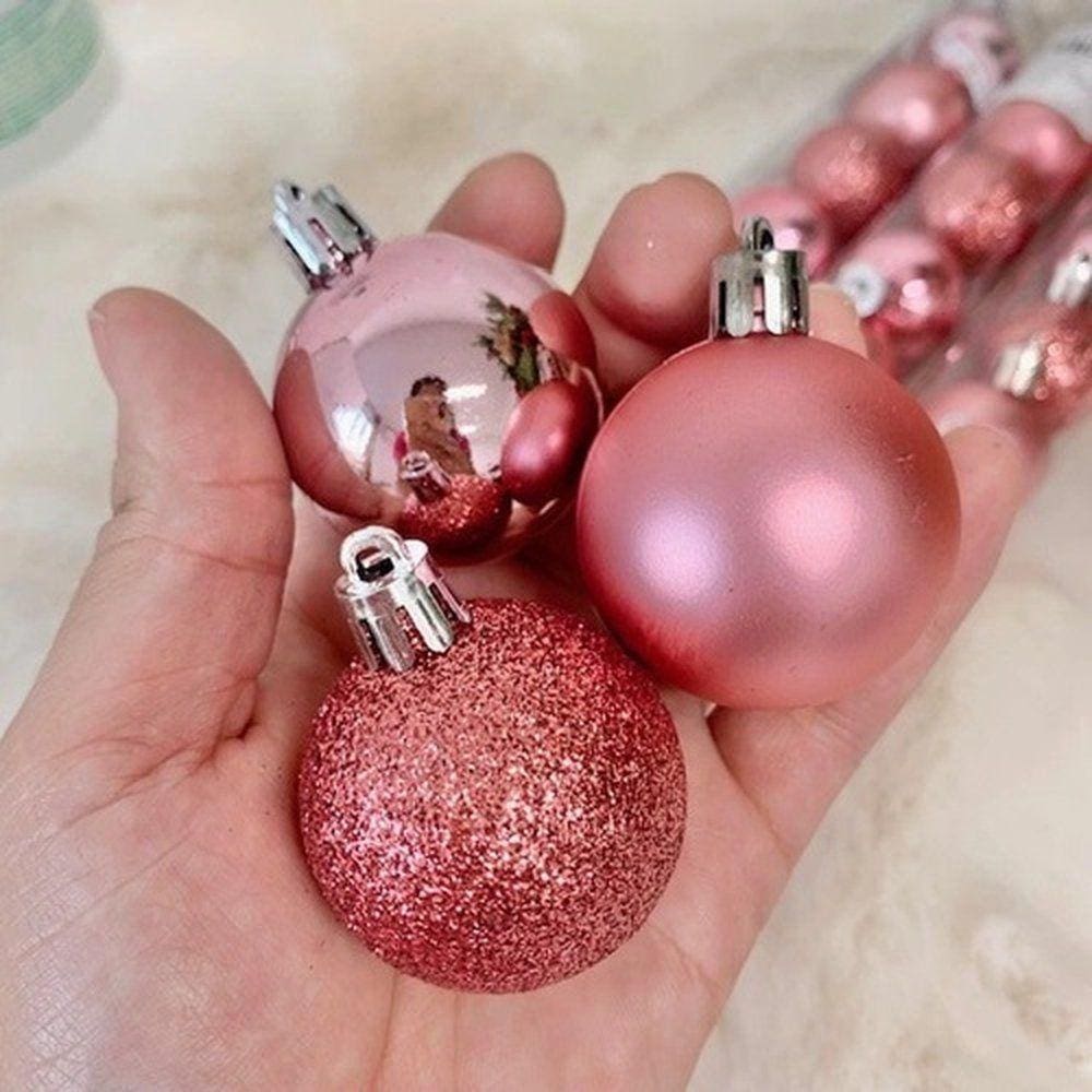 Jogo 9 Bolas Natal Mista Lisa, Glitter E Fosca Rosê 6cm