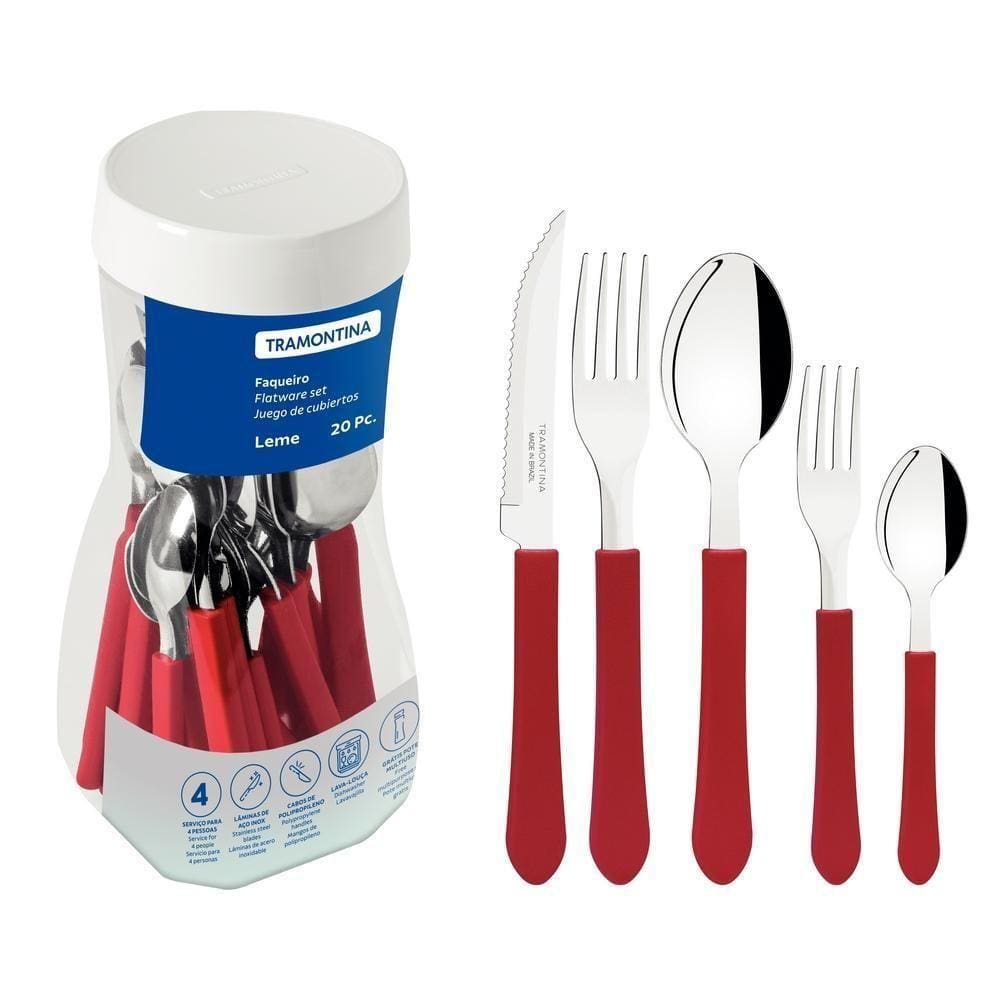Faqueiro Talheres Leme Inox 20 Peças Tramontina Cores Cor:vermelho Vermelho