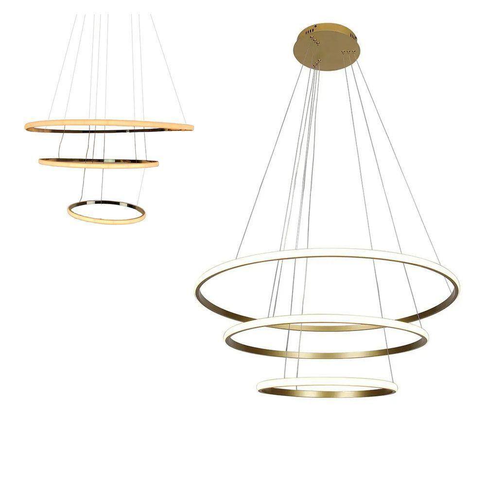 Lustre 3 Em 1 Aneis Led Arco Perfil Luminaria Pendente Ajustavel Regulavel Quarto Sala De Jantar