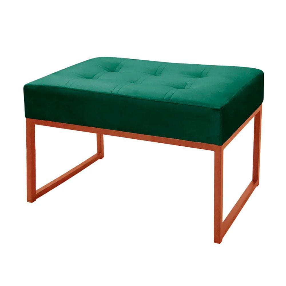 Puff Decorativo Para Sala e Quarto Paris Veludo Verde Base Bronze Speciale Home