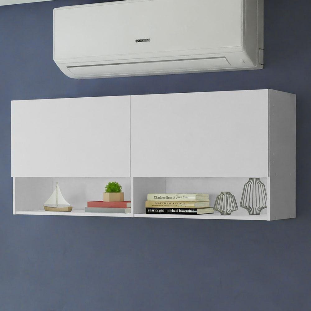 Armário Aéreo Para Escritório Com Nicho E Prateleira 120cm Branco Madesa Branco