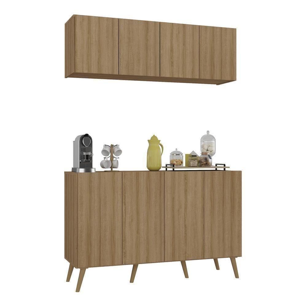 Conjunto Cantinho Do Café Retrô Armário E Aparador 4 Portas Multimóveis Mp1084 Rustic/natural