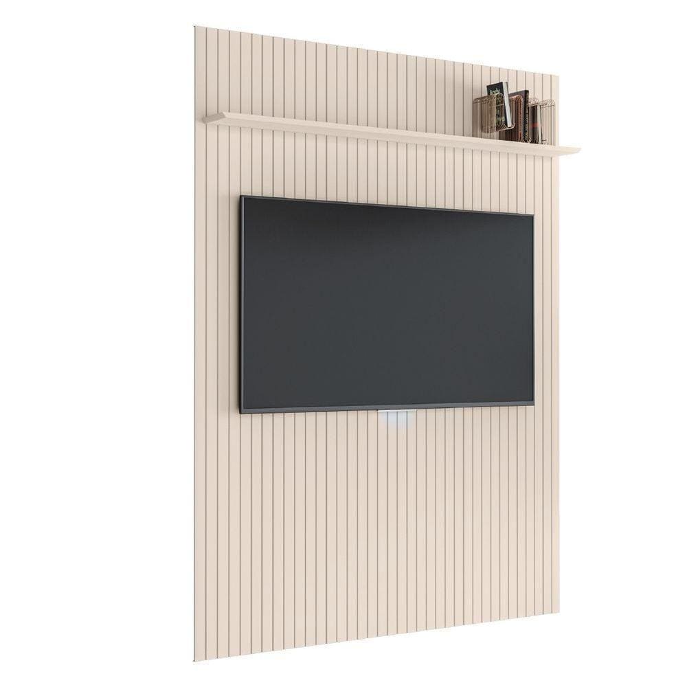 Painel Para Tv Até 70 Polegadas 1,80x2,40m Ripado Com Prateleira Arbo Off White Edn Off White