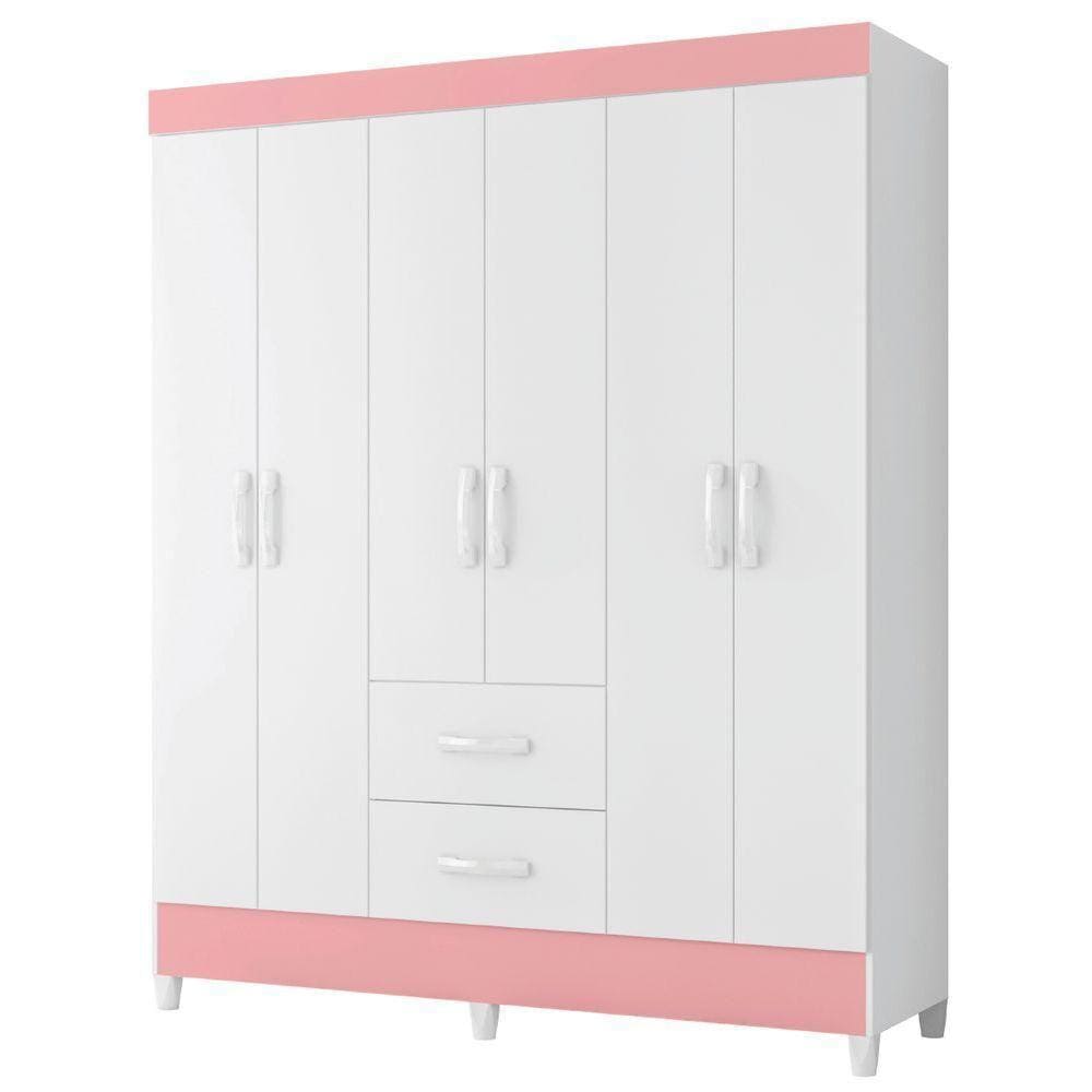 Guarda Roupas Casal 6 Portas 2 Gavetas Mobi Branco / Rosa Flex Albatroz Bc Bc Ros