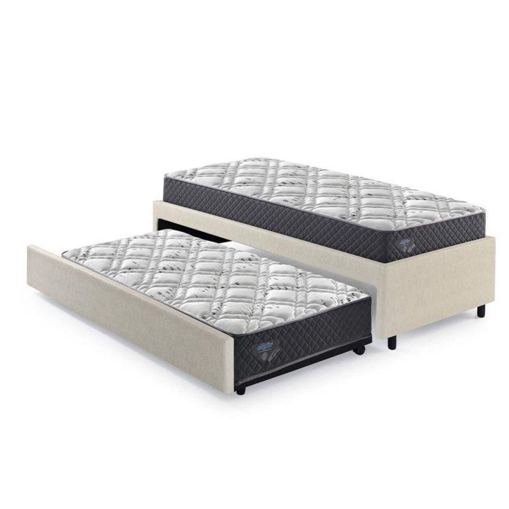 Bicama Box Solteiro 88x188cm Courino com Dois Colchões Adapto Molas Ensacadas Ecoflex Areia/Cinza