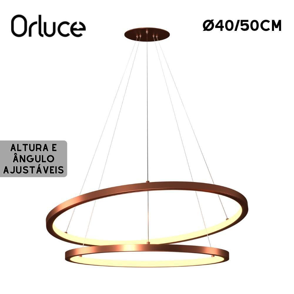 Lustre Pendente Orluce LED 2 Aros Arcos 40/50cm 2700k Bivolt